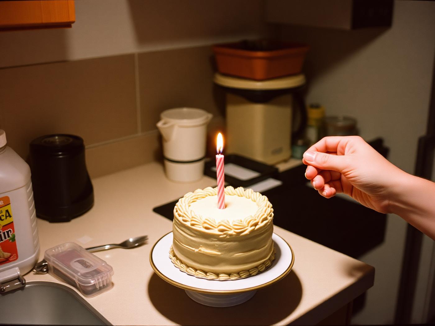Grocery-store cake, one candle